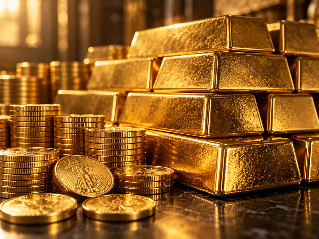 Gold bars and bullion coins